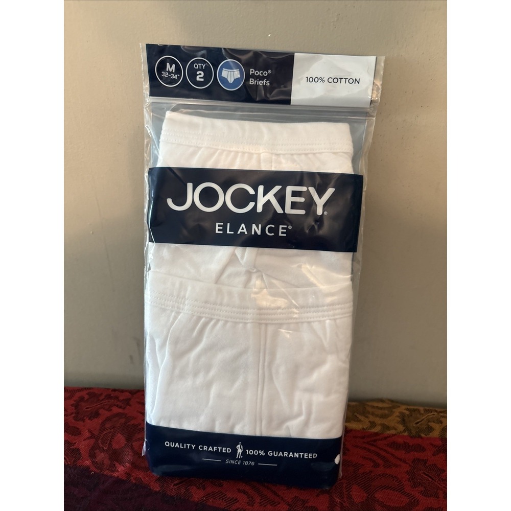 Jockey - Men's 100% Cotton - Elance Poco Brief - 2 Pack - SIZE M -  White new